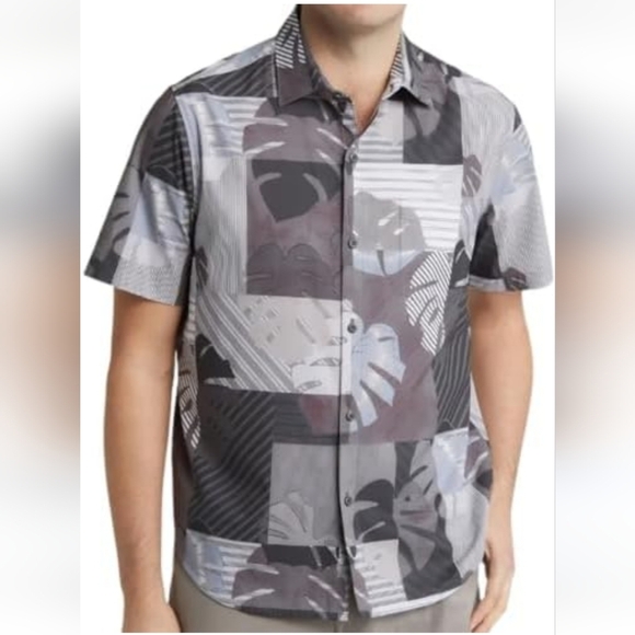 NWT Tommy Bahama Coast Patchwork Palms Grey Short Sleeve Button Shirt XXL - Picture 6 of 16